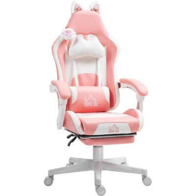 HOMCOM - Sedia Gaming Con Orecchie da Gatto - Rosa - Poggiapiedi - Sedia da gaming HOMCOM - Sedia Gaming Con Orecchie da Gatto - Rosa - Poggiapiedi - Sedia da gaming