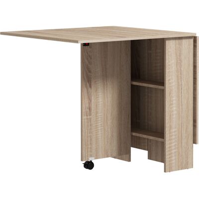 Homcom Tavolo Pieghevole con 2 Ribalte per 6 Persone con Ripiani e Rotelle Integrate, 140x75x74 cm, Legno Naturale Aosom Italy Homcom Tavolo Pieghevole con 2 Ribalte per 6 Persone con Ripiani e Rotelle Integrate, 140x75x74 cm, Legno Naturale Aosom Italy