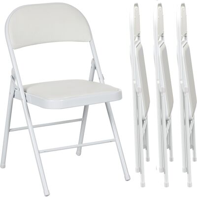 Homcom Set 4 Sedie Pieghevoli Imbottite in Finta Pelle PU e Metallo, 45x46x78 cm, Bianco Aosom Italy Homcom Set 4 Sedie Pieghevoli Imbottite in Finta Pelle PU e Metallo, 45x46x78 cm, Bianco Aosom Italy