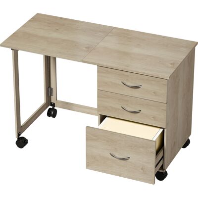 Homcom Scrivania Ufficio Pieghevole con 3 Cassetti, 4 Ruote con Freno, Rovere Aosom Italy Homcom Scrivania Ufficio Pieghevole con 3 Cassetti, 4 Ruote con Freno, Rovere Aosom Italy