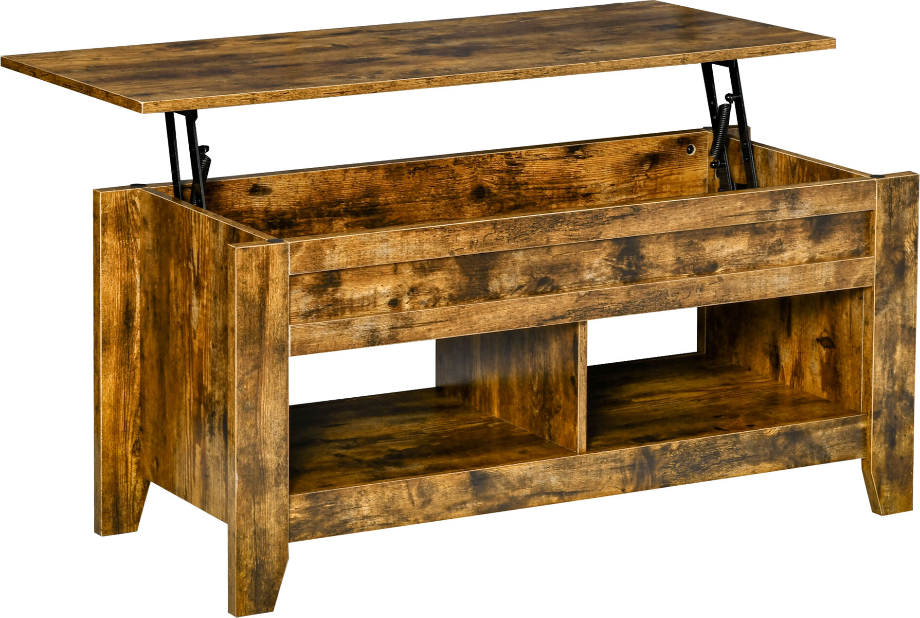 Homcom Tavolino da Salotto in Stile Industriale con Vano Contenitore e Piano Sollevabile in Legno, 105x50x49cm, Marrone Rustico