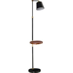 Homcom Lampada da Terra in Stile Vintage con Ripiano, Lampada da Pavimento Compatibile con Lampadine E27 da 40W, Metallo Nero e Oro