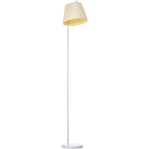 Homcom Lampada da Terra con Base Rotonda in Metallo e Tessuto Attacco E27, Interruttore a Pedale, 45x27x165cm Bianco Crema