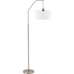 Homcom Lampada da Terra Design Moderno per Casa Ufficio, Lampada a Piantana  in Metallo con Paralume in Tessuto Bianco