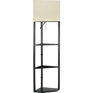 Homcom Lampada da Terra Angolare con Ripiani e Paralume in Tessuto, 50x37x159cm, Nero