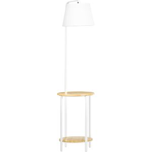 Homcom Lampada da Terra Moderna con Tavolino a 2 Livelli per Soggiorno e Camera da Letto, in Tessuto Effetto Lino, Bambù e Acciaio, Ø37x162 cm