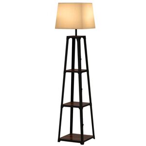 Homcom Lampada da Terra in Metallo e MDF a 3 Ripiani con Paralume in Tessuto, Ø42x166 cm, Nero e Beige