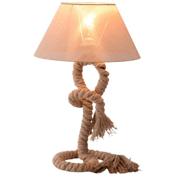 homcom lampada da comodino lampada da scrivania abat jour in corda di canapa beige 40x40x65cm