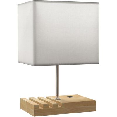 Homcom Lampada da Tavolo con Porte USB-A/C Tre Fessure per Telefoni Base in Legno e Paralume in Tessuto Bianco Aosom Italy Homcom Lampada da Tavolo con Porte USB-A/C Tre Fessure per Telefoni Base in Legno e Paralume in Tessuto Bianco Aosom Italy