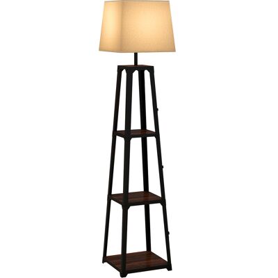 Homcom Lampada da Terra in Metallo e MDF a 3 Ripiani con Paralume in Tessuto, Ø42x166 cm, Nero e Beige Aosom Homcom Lampada da Terra in Metallo e MDF a 3 Ripiani con Paralume in Tessuto, Ø42x166 cm, Nero e Beige Aosom