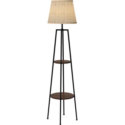Homcom Lampada da Terra a 2 Ripiani in Metallo e MDF con Paralume in Tessuto, Ø42x166 cm, Nero e Marrone Homcom Lampada da Terra a 2 Ripiani in Metallo e MDF con Paralume in Tessuto, Ø42x166 cm, Nero e Marrone