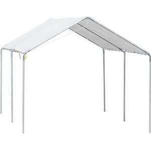 Outsunny Gazebo Copertura per Auto 5.95x2.9m in Acciaio Zincato, Tendone per Auto con Kit di Ancoraggio, Bianco