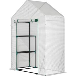 Outsunny Serra da Giardino per Esterni con 2 Scaffali, Porta Avvolgibile, 143x73x195cm, Bianco