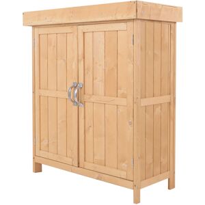 Outsunny Casetta in Legno da Giardino con 2 Ante, Armadio da Esterno Porta Attrezzi da Giardino con Tetto Apribile, 74×43×88cm