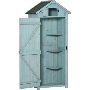 Outsunny Casetta da Giardino Porta Attrezzi in Legno con 3 Ripiani, 77x54.2x179cm, Blu