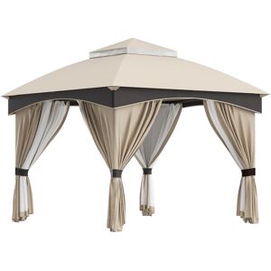 Outsunny Gazebo da Giardino 3x3 m in Acciaio con doppio Tettuccio, Reti e Tende Incluse, Beige e Grigio