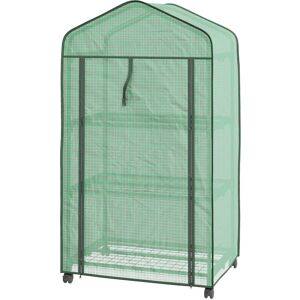 Outsunny Mini Serra da Giardino con Copertura in PE, 3 Ripiani e Ruote, 69x49x130cm, Verde