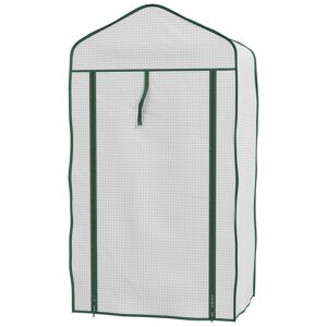 Outsunny Mini Serra da Giardino con Copertura in PE, 3 Ripiani e Porta Avvolgibile, 59x39x127cm, Bianco