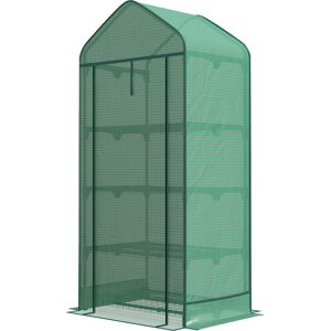 Outsunny Serra per Piante a 4 Ripiani con Porta Avvolgibile, in Metallo e PE, 69x49x158 cm, Verde Scuro