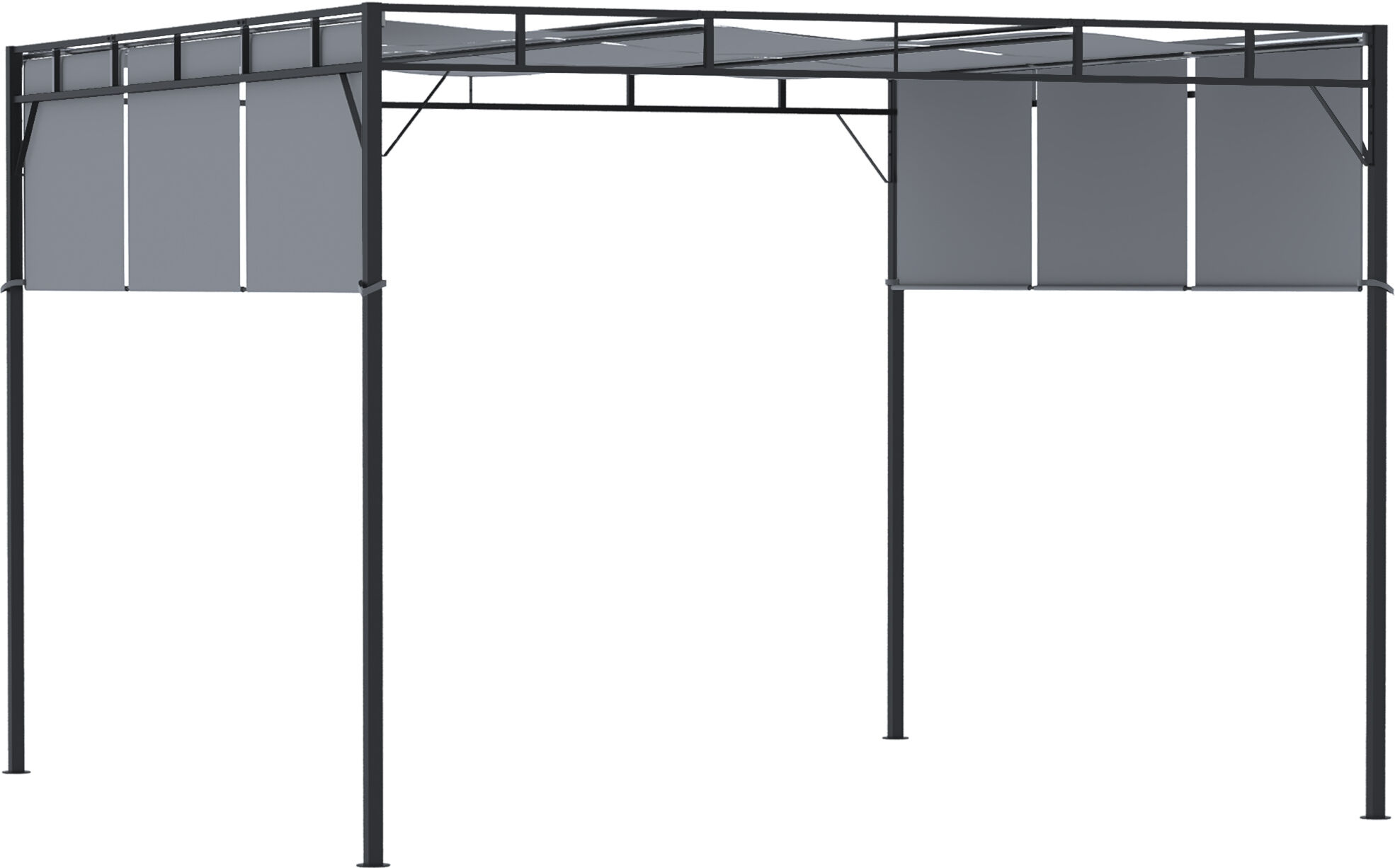 Outsunny Gazebo Pergola 3x3 m in Acciaio con Tettuccio Scorrevole e 8 Picchetti Inclusi, Grigio Scuro