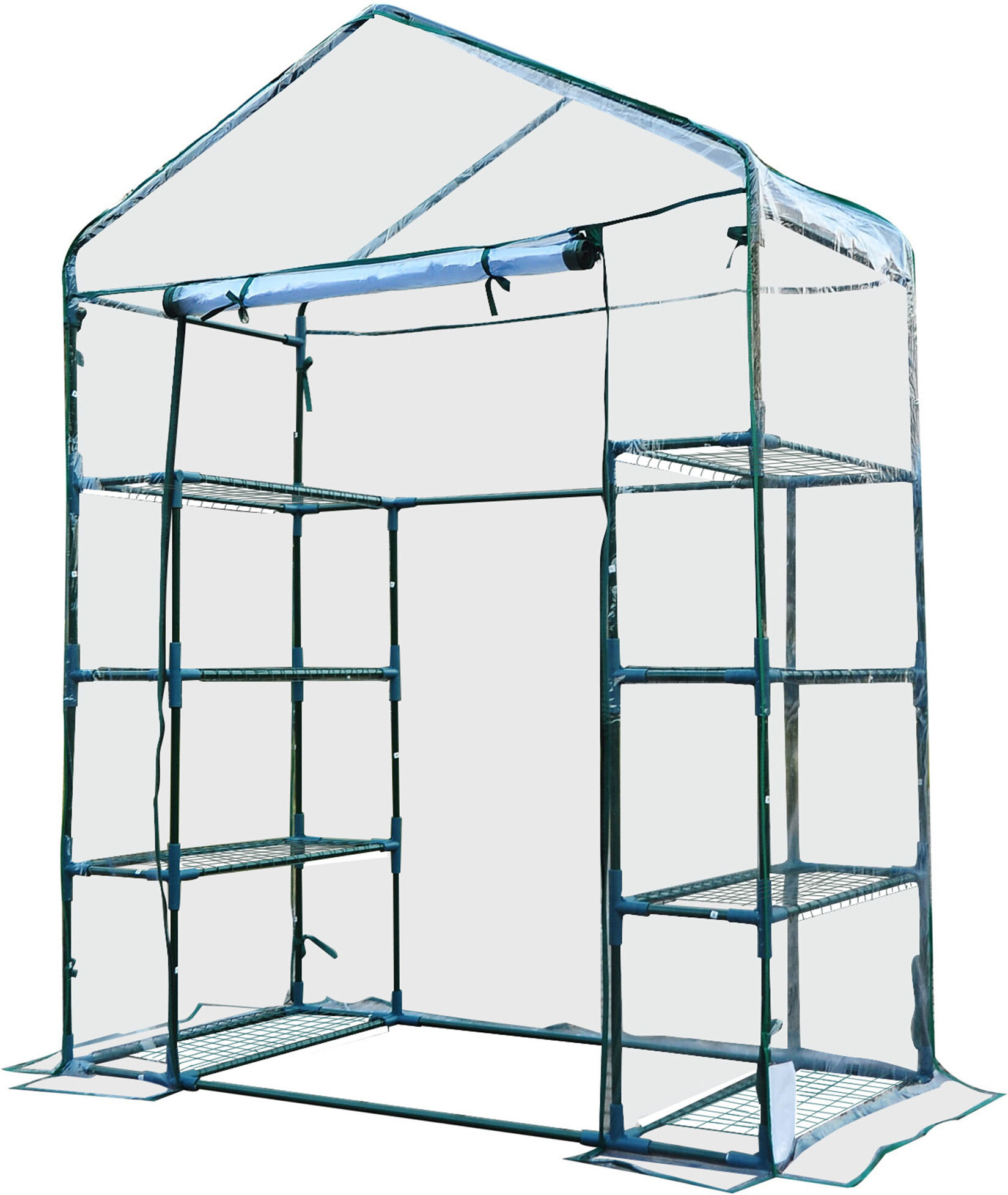 Outsunny Serra da Giardino in Acciaio e PVC Trasparente con Porta Avvolgibile, 143x73x195cm