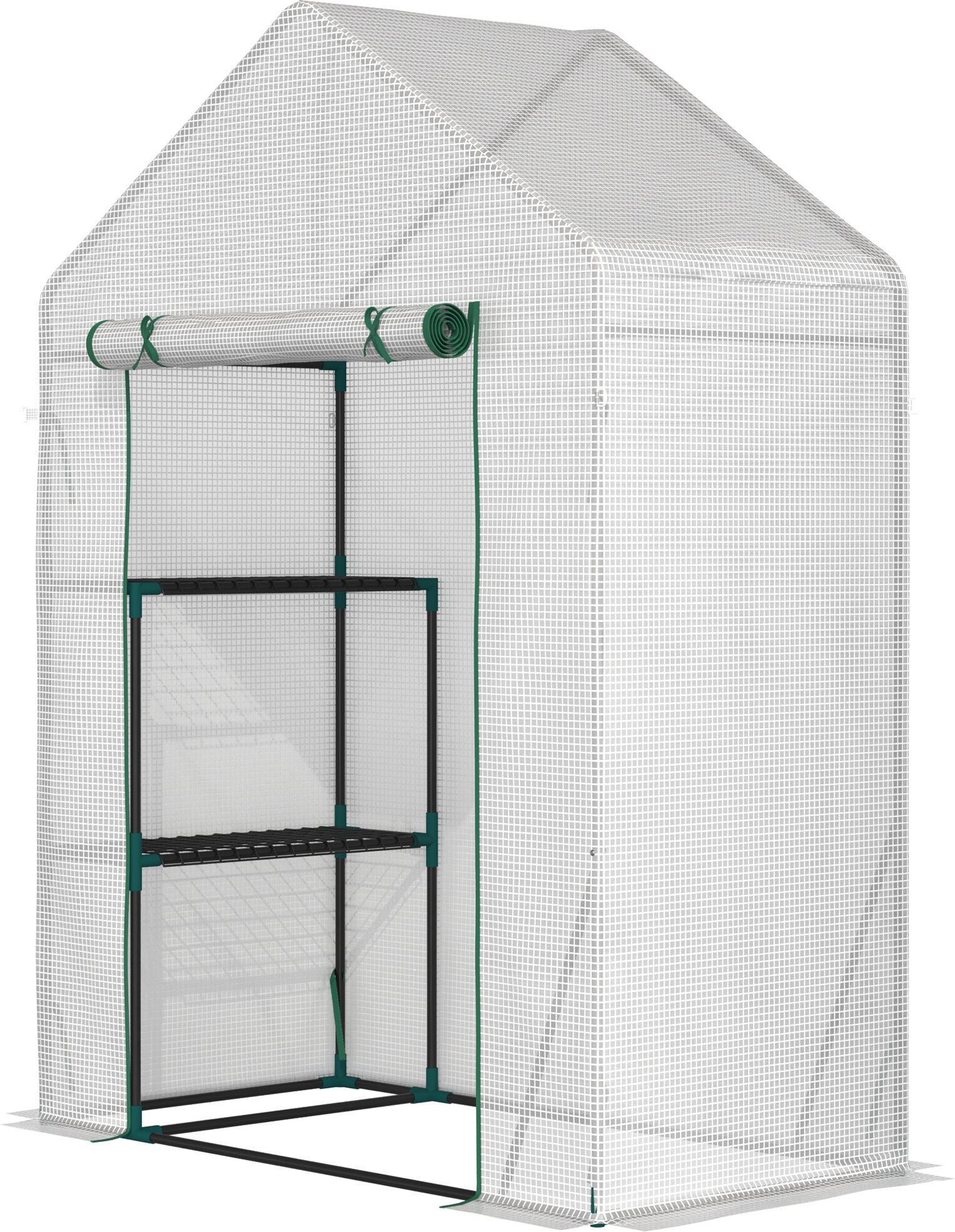 Outsunny Serra da Giardino per Esterni con 2 Scaffali, Porta Avvolgibile, 143x73x195cm, Bianco