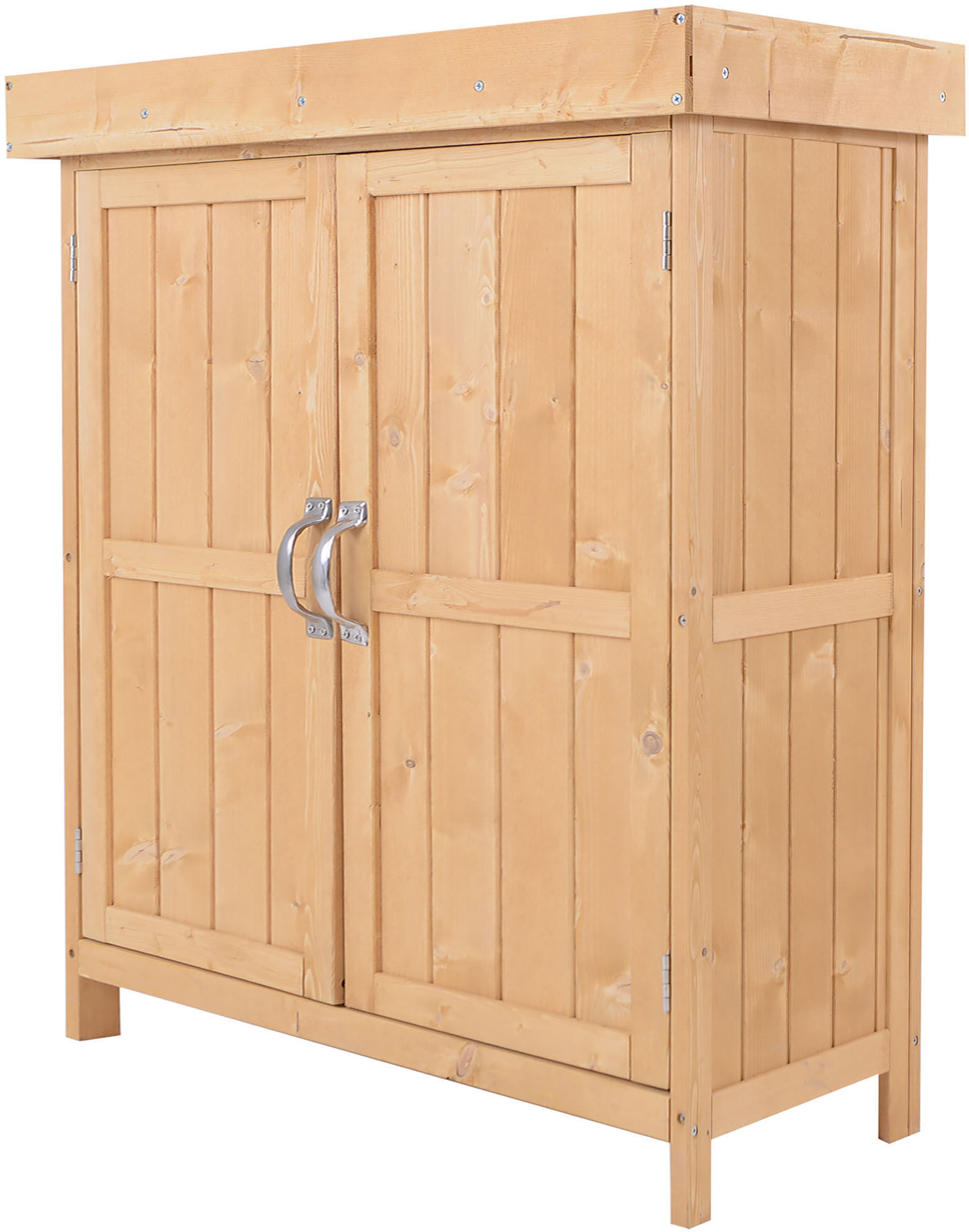 Outsunny Casetta in Legno da Giardino con 2 Ante, Armadio da Esterno Porta Attrezzi da Giardino con Tetto Apribile, 74×43×88cm