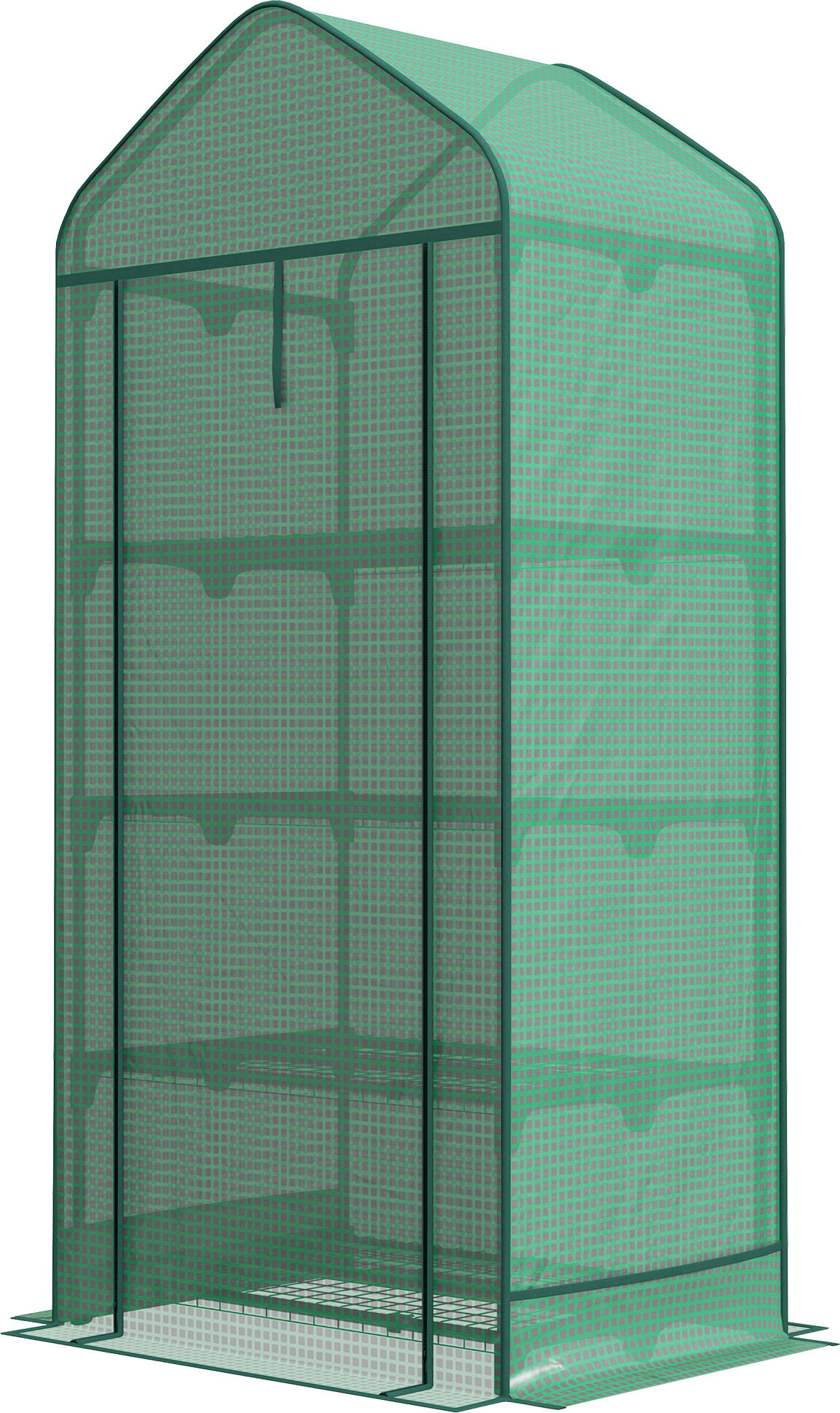 Outsunny Serra per Piante a 4 Ripiani con Porta Avvolgibile, in Metallo e PE, 69x49x158 cm, Verde Scuro