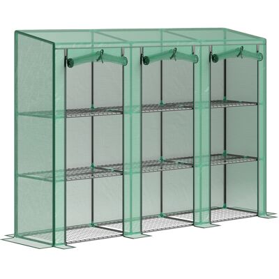 Outsunny Serra da Esterno a 3 Livelli con Porta Avvolgibile con Cerniera 9 Ripiani Copertura in PE 215x46x151cm Verde Aosom Italy Outsunny Serra da Esterno a 3 Livelli con Porta Avvolgibile con Cerniera 9 Ripiani Copertura in PE 215x46x151cm Verde Aosom Italy