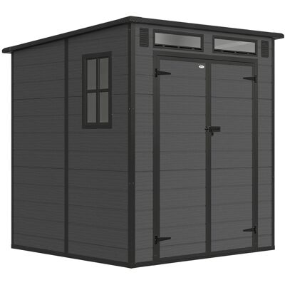 Outsunny Casetta da Giardino a 2 Ingressi con 3 Finestre e Prese d'Aria, in PP e Alluminio, 182x182x196 cm, Grigio Scuro Aosom Italy Outsunny Casetta da Giardino a 2 Ingressi con 3 Finestre e Prese d'Aria, in PP e Alluminio, 182x182x196 cm, Grigio Scuro Aosom Italy