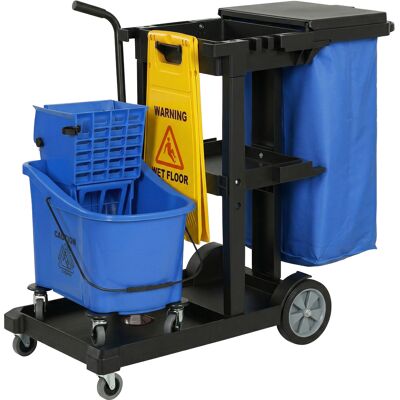 Homcom Carrello Pulizie Mobile con 3 Ripiani, Sacco da 70L e Secchio con Strizzatore, Blu Aosom Italy Homcom Carrello Pulizie Mobile con 3 Ripiani, Sacco da 70L e Secchio con Strizzatore, Blu Aosom Italy