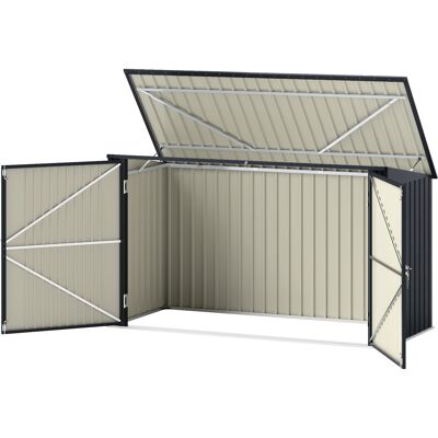 Outsunny Copribidoni in Acciaio per 3 Cassonetti da 240L con 2 Porte e Coperchio, 233x105x118.5/133 cm, Grigio Scuro Outsunny Copribidoni in Acciaio per 3 Cassonetti da 240L con 2 Porte e Coperchio, 233x105x118.5/133 cm, Grigio Scuro