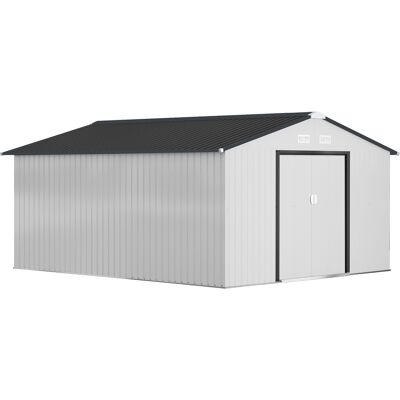 Outsunny Casetta da Giardino 3.4x3.8x2 m in Acciaio con Doppia Porta Scorrevole e Tetto Inclinato, Argento Aosom Italy Outsunny Casetta da Giardino 3.4x3.8x2 m in Acciaio con Doppia Porta Scorrevole e Tetto Inclinato, Argento Aosom Italy