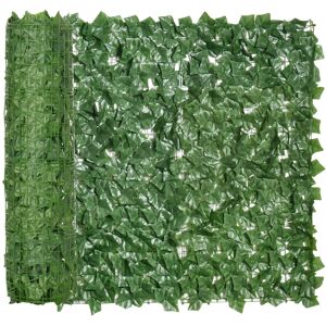 Outsunny Rotolo di Siepe Artificiale per Balcone e Giardino in PE Anti-UV, Siepe Finta con Foglie Verde Scuro 300x100cm