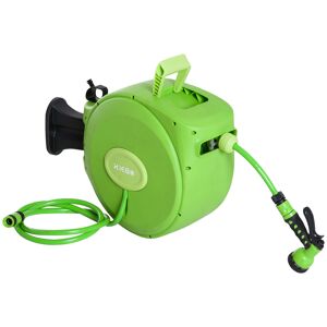 Durhand Outsunny Rullo Avvolgitubo Riavvolgimento Automatico con Ugello Multifunzionale Giardino 20m