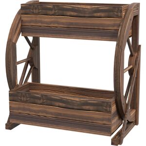 Outsunny Fioriera in Legno da Esterno a 2 Livelli con 3 Vasi e Ruote di Carro Stile Country, 55x32x56cm