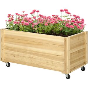 Outsunny Fioriera da Giardino con Foro di Drenaggio e Rotelle, in Legno di Abete, 89x48x47 cm