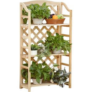 Outsunny Scaffale Portapiante Pieghevole con 4 Mensole Regolabili, Arredamento da Giardino e Casa in Legno, 67x33x123cm