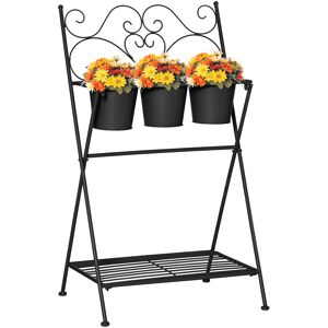 Outsunny Portapiante in Metallo Pieghevole con 3 Vasi, Scaffale per Piante con Ripiano per Casa e Giardino, 47x37x78.5cm, Nero