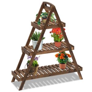 Outsunny Scaffale Porta Vasi a Piramide, Piedistallo per Piante/Fiori, con 3 Ripiani, Legno di Abete Rosso, 86x28x100cm