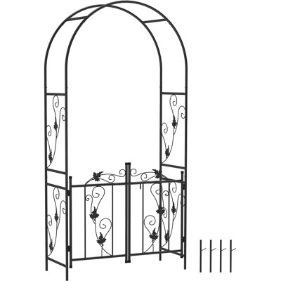 Outsunny Arco da Giardino con Cancello, Traliccio per Piante Rampicanti in Metallo, 2.2x1 m, Nero Outsunny Arco da Giardino con Cancello, Traliccio per Piante Rampicanti in Metallo, 2.2x1 m, Nero