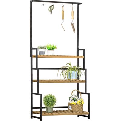 Outsunny Portafiori a 3 Livelli con Ganci Superiori in Legno di Abete e Metallo per Interno ed Esterno, 80x36x174 cm, Nero e color Legno Aosom Outsunny Portafiori a 3 Livelli con Ganci Superiori in Legno di Abete e Metallo per Interno ed Esterno, 80x36x174 cm, Nero e color Legno Aosom