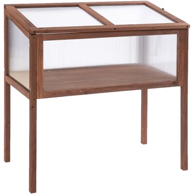 Outsunny Mini Serra da Giardino Letto per Orto Rialzato per Piante Struttura in Legno e Policarbonato con Tetto Apribile e Inclinato, 90x50x93cm Outsunny Mini Serra da Giardino Letto per Orto Rialzato per Piante Struttura in Legno e Policarbonato con Tetto Apribile e Inclinato, 90x50x93cm
