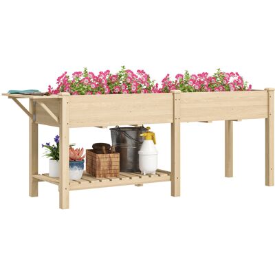 Outsunny Fioriera Rialzata con Tavolino Laterale e Ripiano Porta Attrezzi Inferiore, in Legno di Abete, 207x59x78 cm Outsunny Fioriera Rialzata con Tavolino Laterale e Ripiano Porta Attrezzi Inferiore, in Legno di Abete, 207x59x78 cm