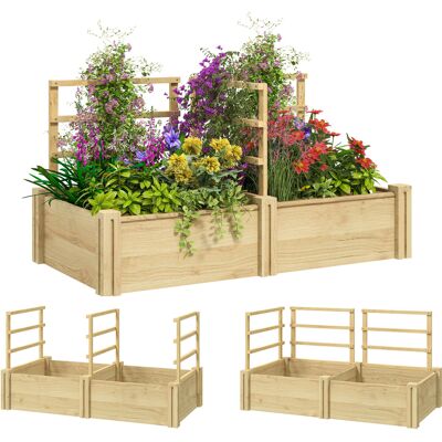 Outsunny Letto per Orto con 3 Tralicci e 2 Fioriere in Legno di Abete con Fondo Aperto, 119x62.5x64 cm, color Legno Outsunny Letto per Orto con 3 Tralicci e 2 Fioriere in Legno di Abete con Fondo Aperto, 119x62.5x64 cm, color Legno