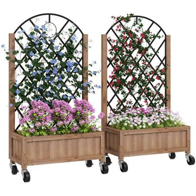 Outsunny Set di 2 Letti per Orto con 4 Ruote, Griglia di Supporto, Fioriera a Traliccio in Legno, 152x25x97cm, Marrone Aosom Italy Outsunny Set di 2 Letti per Orto con 4 Ruote, Griglia di Supporto, Fioriera a Traliccio in Legno, 152x25x97cm, Marrone Aosom Italy
