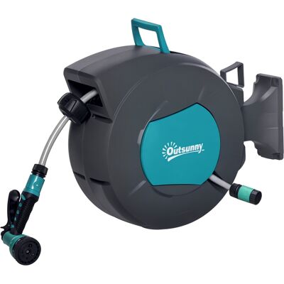 Outsunny Avvolgitubo Automatico a Parete Girevole a 180°, Tubo Acqua da 15+1.4m e Pistola Multifunzione, Grigio Aosom Outsunny Avvolgitubo Automatico a Parete Girevole a 180°, Tubo Acqua da 15+1.4m e Pistola Multifunzione, Grigio Aosom