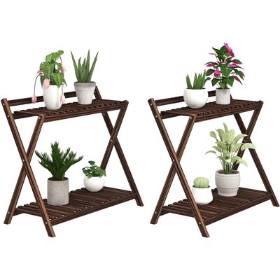 Outsunny Set 2 Portapiante a 2 Livelli con Design a Doghe in Legno di Abete, 73x36x64 cm, Marrone Bruciato Outsunny Set 2 Portapiante a 2 Livelli con Design a Doghe in Legno di Abete, 73x36x64 cm, Marrone Bruciato