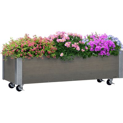 Outsunny Fioriera Rettangolare in Legno di Abete con Ruote e Freno, 96x30.6x30 cm, Grigio Outsunny Fioriera Rettangolare in Legno di Abete con Ruote e Freno, 96x30.6x30 cm, Grigio