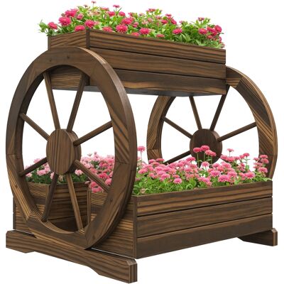 Outsunny Fioriera in Legno da Esterno a 2 Livelli con 3 Vasi e Ruote di Carro Stile Country, 64x54x60cm Aosom Outsunny Fioriera in Legno da Esterno a 2 Livelli con 3 Vasi e Ruote di Carro Stile Country, 64x54x60cm Aosom
